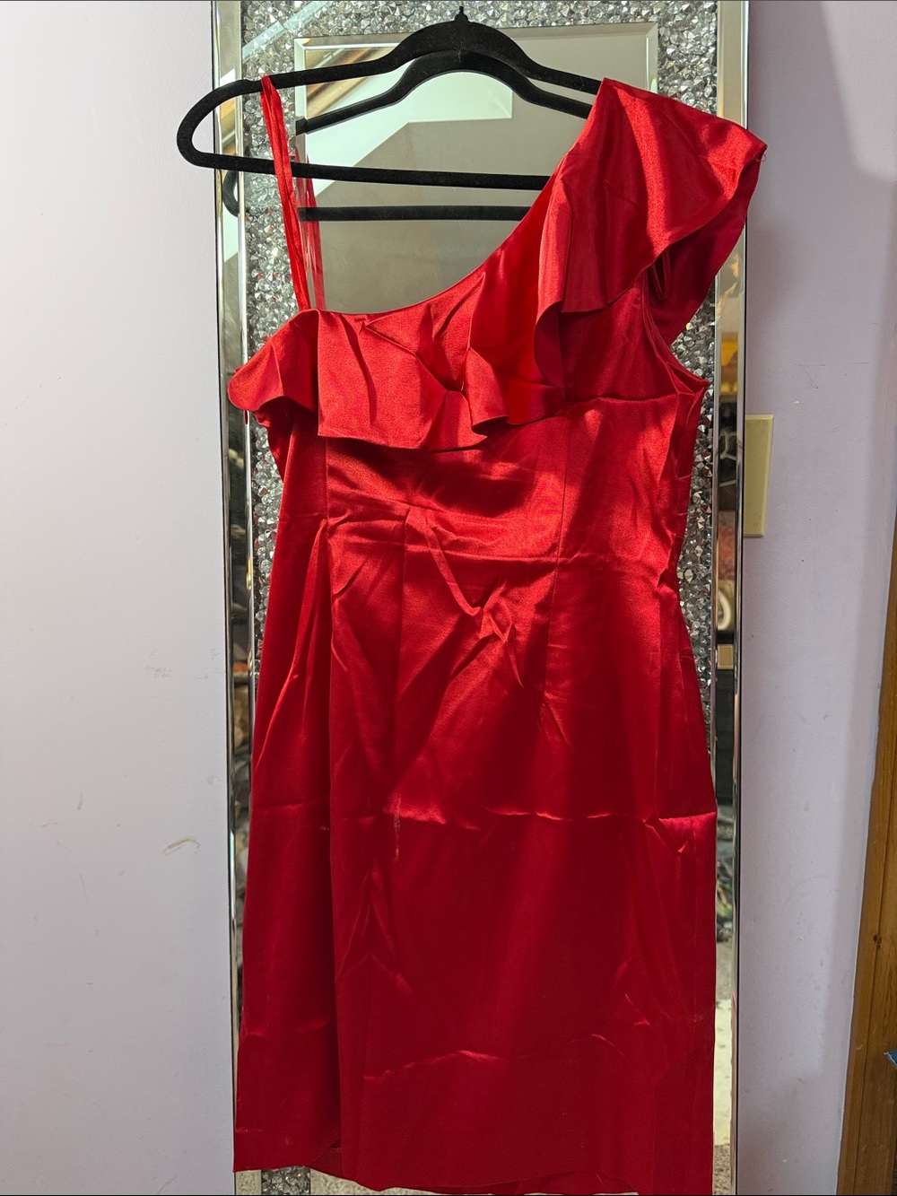 Red One-Shoulder Ruffle Dress - Picture 2 of 3